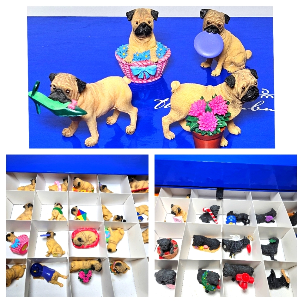 Danbury Mint Miniature Holiday PUGS Figurine Set *44 Figures* w/ Box